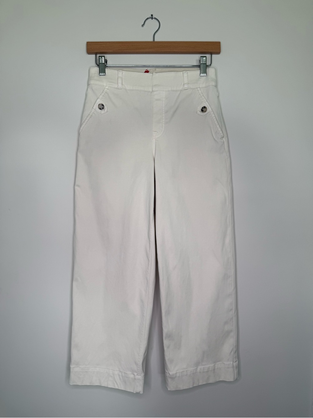 Spanx Stretch Twill Cropped Wide Leg Pants Ivory S Petite